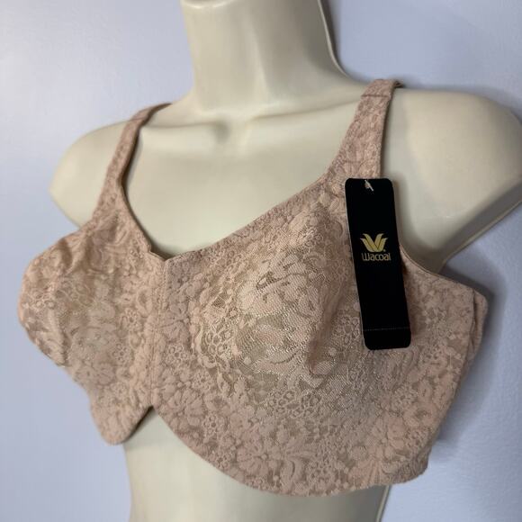 Wacoal Halo Lace Full Figure Underwire Bra Toast Beige Sz 40DD New - Picture 3 of 8